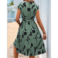 thumbnail image 7 of Floral Dress for Women Wedding Guest Crewneck Short Sleeve Tie Waist Midi Flowy Boho Beach Dresses Green S, 7 of 7
