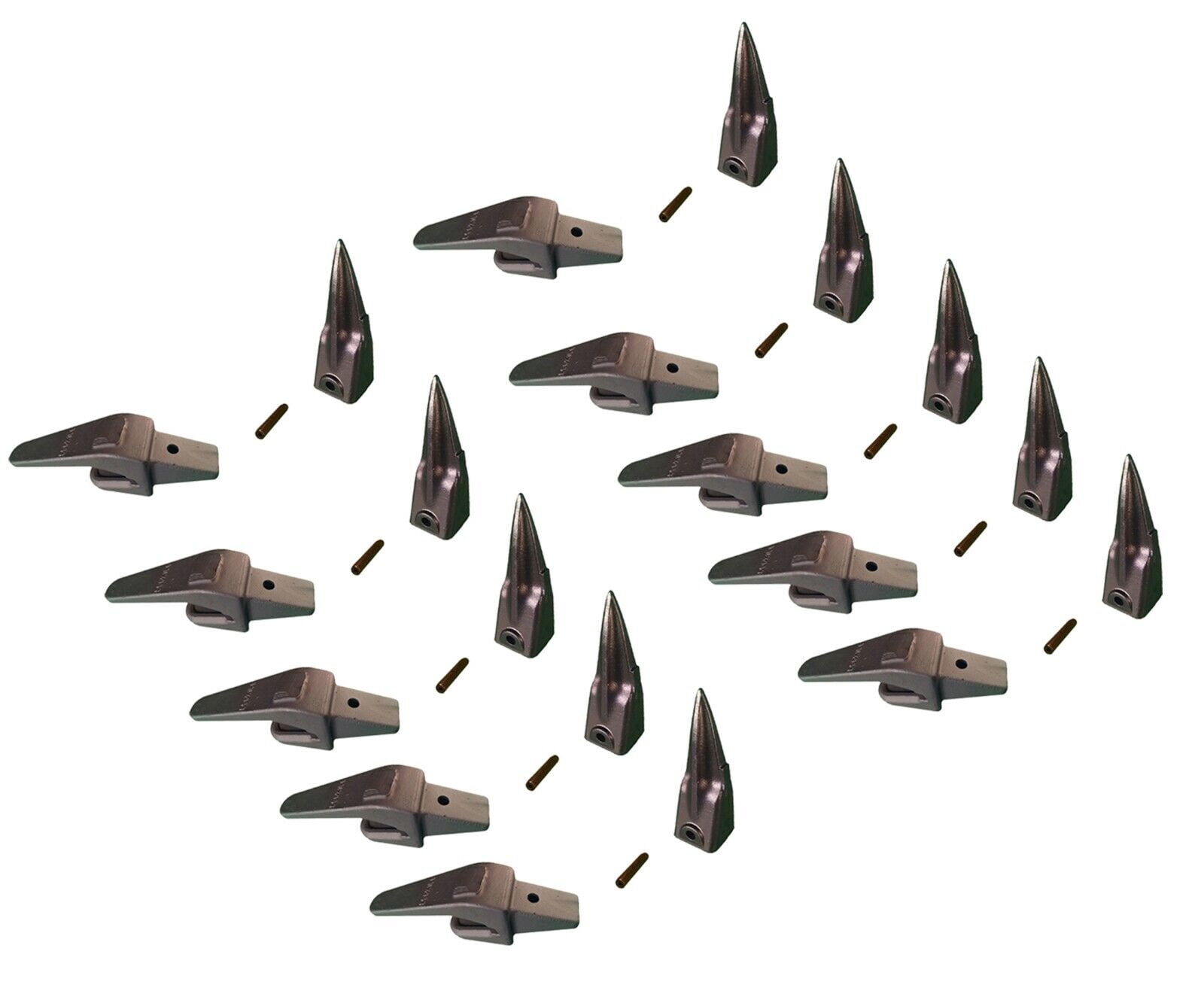 10 Excavator Bucket Combo, Weldon Shanks, Tiger Teeth & Pins, 1" Lip