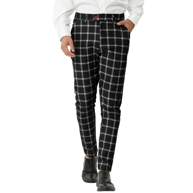 Pantalones de vestir de cuadros para hombre Inspire Chic, corte slim, pantalones de negocios, 36 negro
