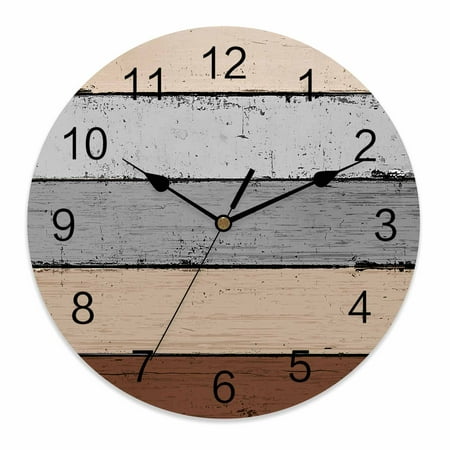 Silent Wall Clocks Battery Operated, Vintage Farmhouse Round Decorative Wall Clock for Living Room Bedroom Kitchen Bathroom Classroom Decor, 12 Inch Country Rustic Wood Textured Brown Tan