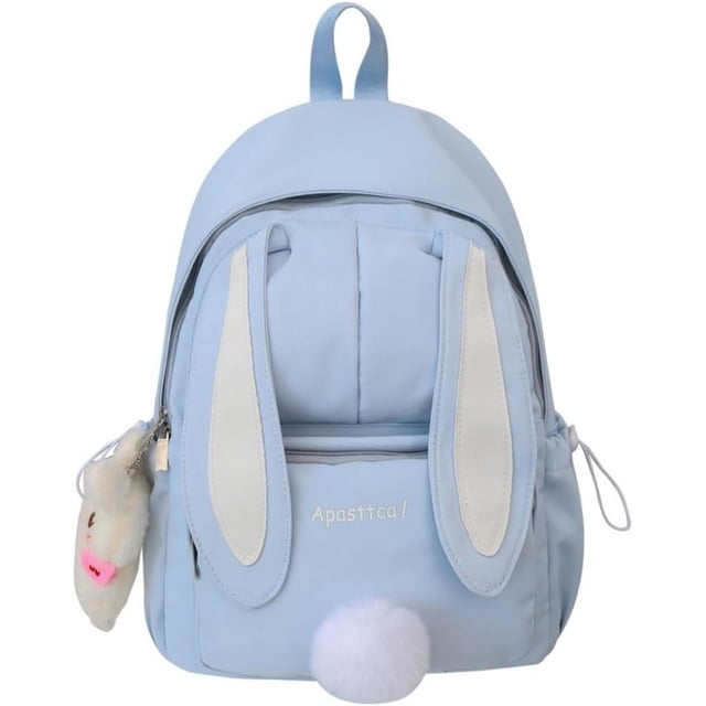 LHSHID Kawaii Bunny Ear Backpack for Girls Teen Women School Daypack for Travel Bookbag with Cute Pendant (Blue)