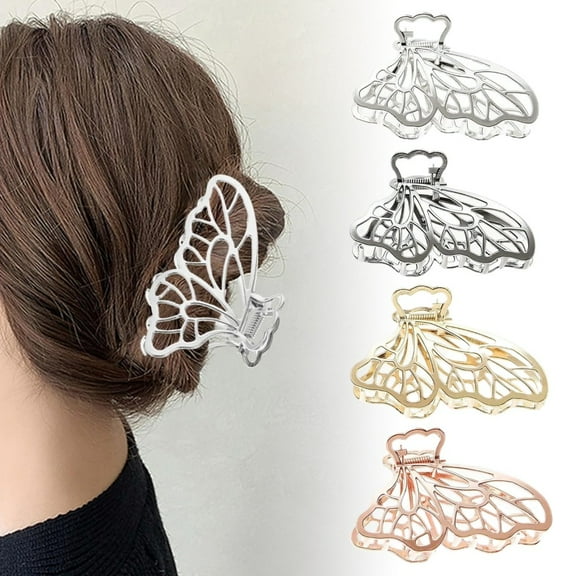4-Pack Fashion Hair Claws, 4.3 Inch Metal Non-Slip Clips for Curly/Thick Hair, Gentle Hold Hair Clips, Ideal Gift for Holidays & Everyday Use