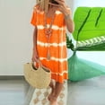 thumbnail image 2 of Baberdicy Plus Size Dress Womens Casual Striped Tie-Dye Print Mini Dress V Neck Loose T-Shirt Dress(S-3Xl) Women Dress Orange L2, 2 of 3