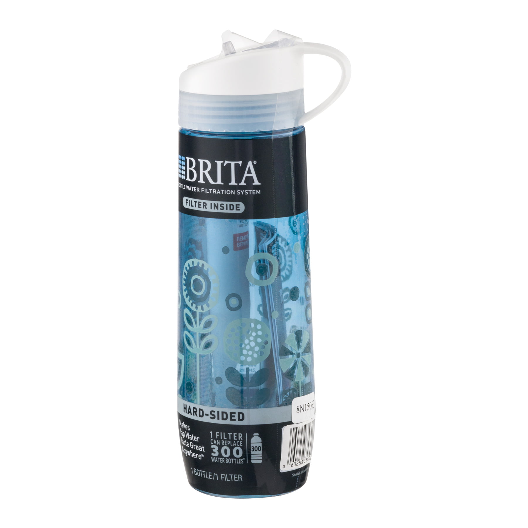 Brita BLUE FLORAL Hard Sided WATER BOTTLE with FILTER 23.7 Oz NEW