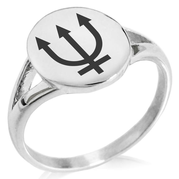 Stainless Steel Solar System Planetary Neptune Minimalist Oval Top Polished Statement Signet Ring