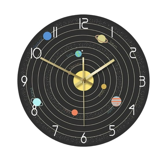 Solar System Planets Wall Clock 12" Silent Analog Round Non Ticking Astronomy Education Decorative Clock for Bedroom Office Kitchen