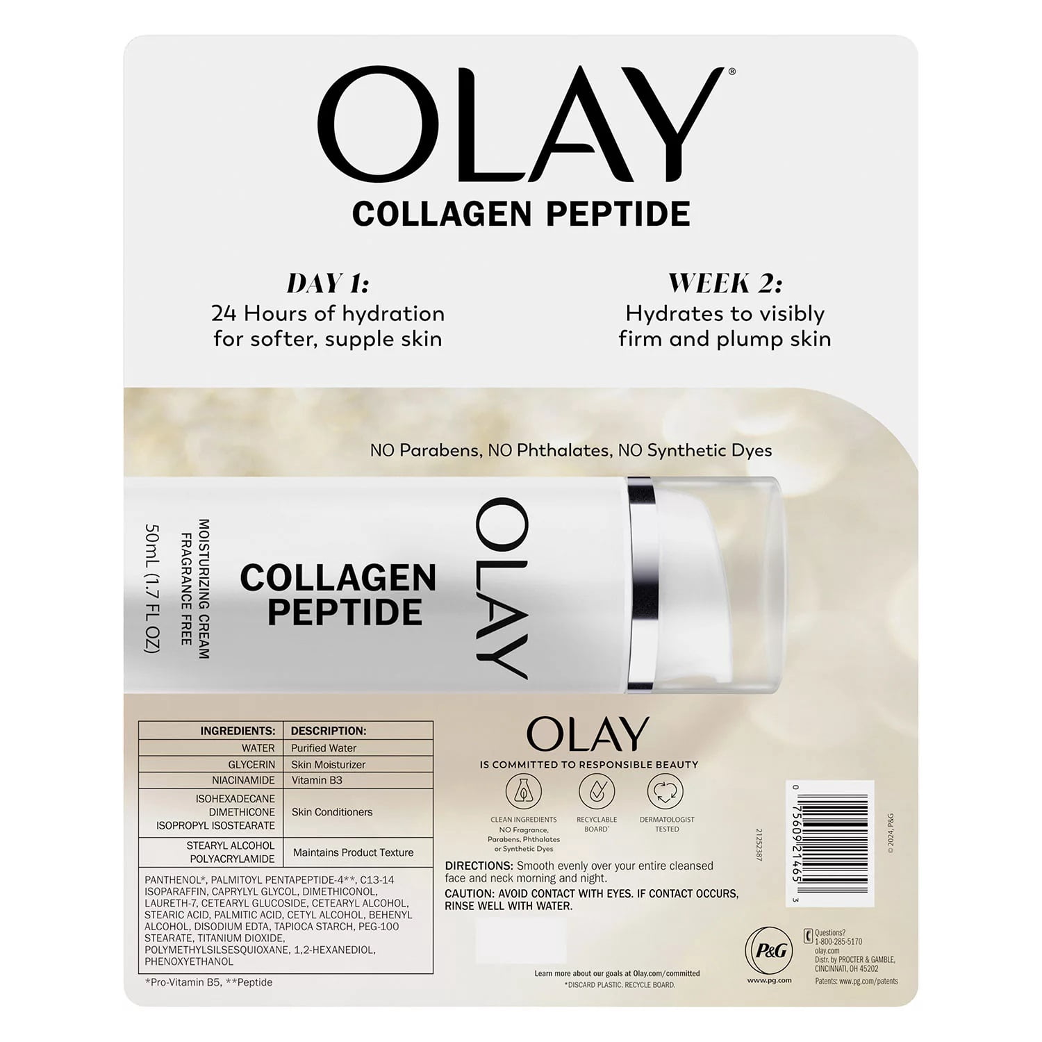 Olay Collagen Peptide Facial Moisture Cream, 1.7 Fluid Ounce (Pack of 2)