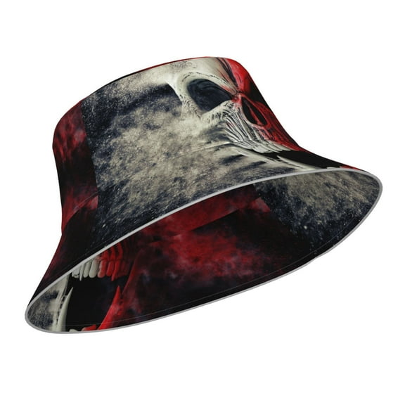Kdxio Reflective Bucket Hat - Red And White Screaming Demon Skull Print Bucket Hat for Men,Women