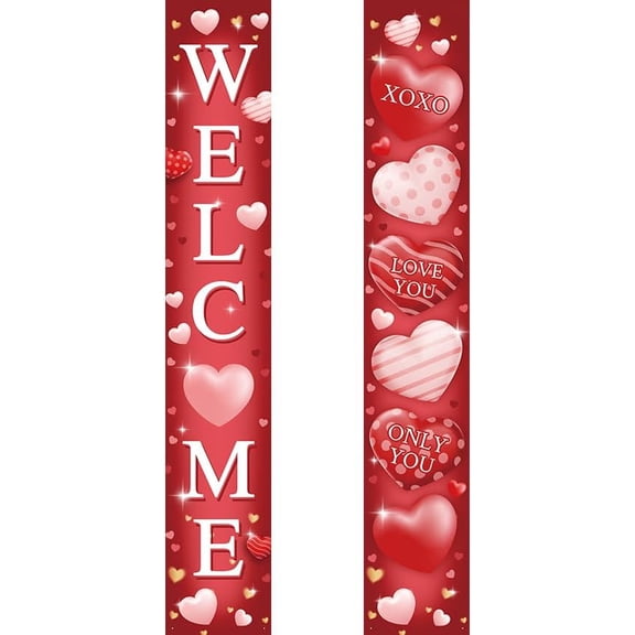 Valentine's Day Door Banner Decoration Valentine Hanging Front Porch Welcome Sign Red Plaid Love Heart Banner Romantic for the Home Wall Indoor Outdoor Party Supplies