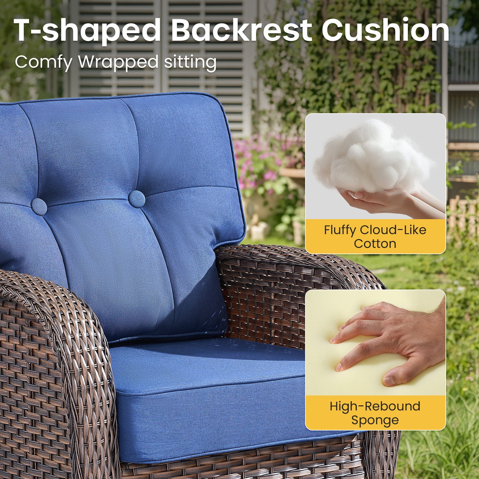 Bellefurn 9 Piece Outdoor Patio Wicker Furniture Sets,High Back Outdoor Conversation Set with Swivel Rocker Patio Chairs,Sofa,Coffee Table and Ottomans for Porch Balcony Patio Deck