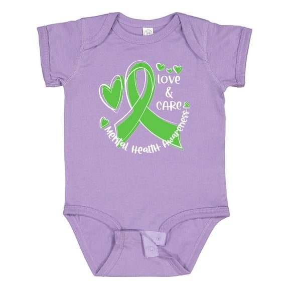 Inktastic Love and Care Mental Health Awareness Green Ribbon Boys or Girls Baby Bodysuit