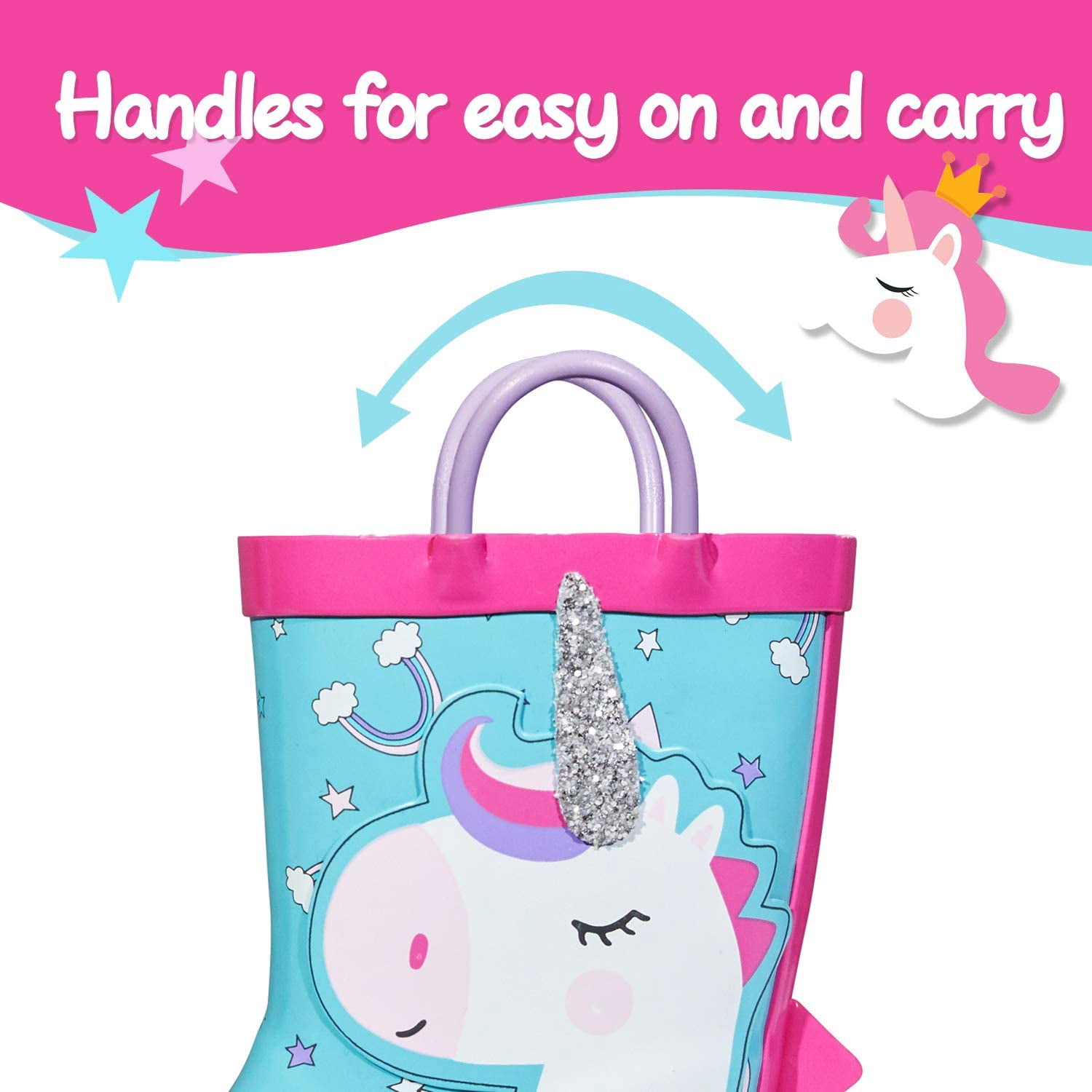 Kushyshoo Rubber Kids Rain Boots Glitter Unicorn Rain Boots for Big Girls Sizes 1