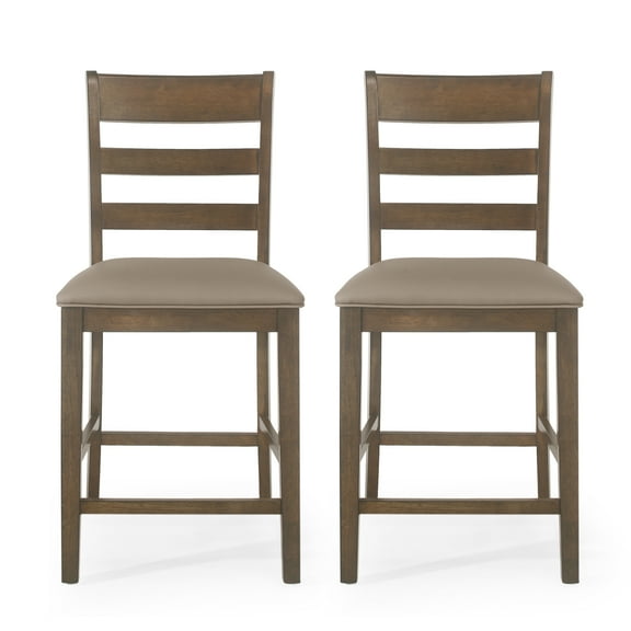 Noble House Woodbine Wood Upholstered Counter Stools, Set of 2, Antique Brown
