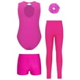thumbnail image 4 of Miutii Kids Girls Gymnastics Leotard Sleeveless Sparkly Unitard Dance Biketard with Shorts Skating Leggings Hairband Set Hot Pink 12, 4 of 7