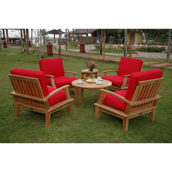 Anderson Teak Brianna Wooden 6 Piece Patio Conversation Set with Round Table