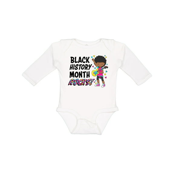 Inktastic Black History Month Rocks- Girl with Guitar Boys or Girls Long Sleeve Baby Bodysuit