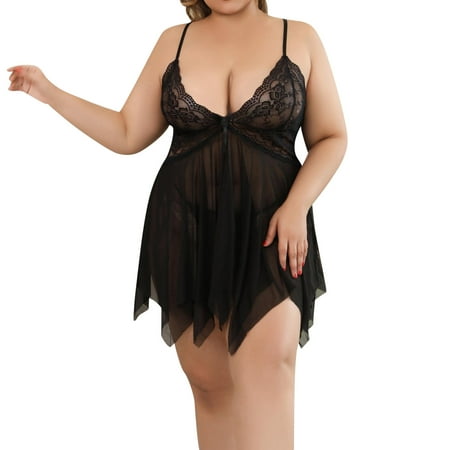 Yuhangmm Womens Plus Size Lingerie Lace Chemise Sexy Mesh Sleepwear Deep V Teddy Nightdress For Sexy Sexy Adult Women