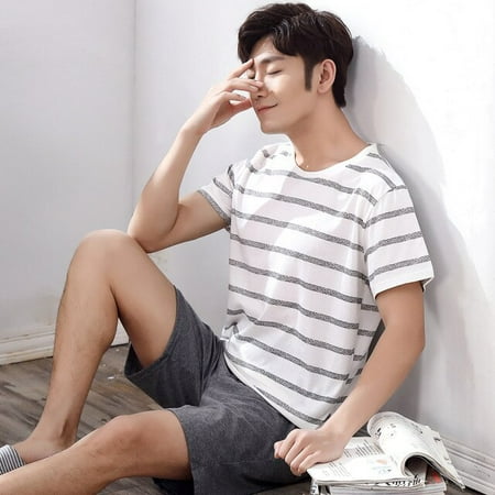 

QWZNDZGR Summer Men Pyjamas Short Sleeved Cotton Cartoon Pajamas Set Casual Sleepwear Pyjamas Night Suits Pijamas Plus Size 3XL Homewear