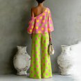 thumbnail image 5 of Asymmetrical Polka Dot Set for Women, One-Shoulder Wide Leg Pants & Blouse - Vibrant Summer Resort Wear 2-Piece Outfit Fluorescent Green L, 5 of 6
