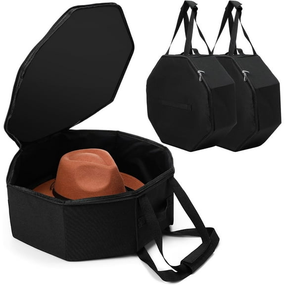 2 Pcs Cowboy Hat Box for Storage Collapsible Sturdy Cowboy Hat Case with Handle for Men and Women Travel Storage Organizer Large Cap Bag for Closet(Black)