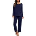 thumbnail image 1 of Women's Long Sleeve Sleepwear Soft Crew Neck Pyjama Set,Navy Blue, 1 of 5