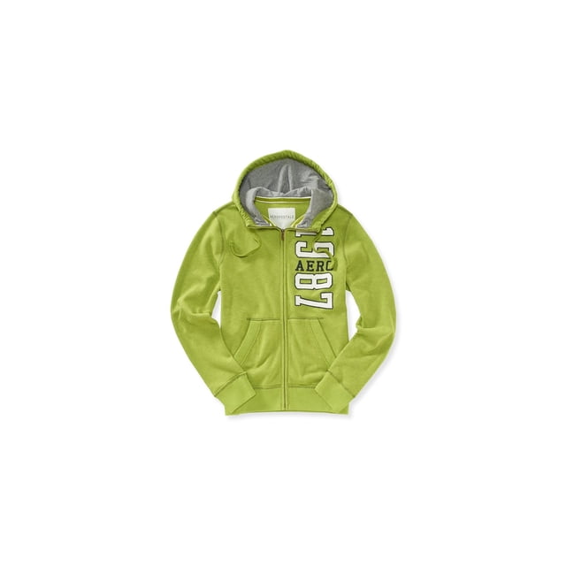 Aeropostale Sudadera con capucha y cremallera completa para hombre 1987, verde, mediano