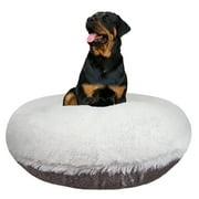 Angle View: Bessie and Barnie Signature Serenity Grey / Snow White Luxury Extra Plush Faux Fur Bagel Pet/ Dog Bed