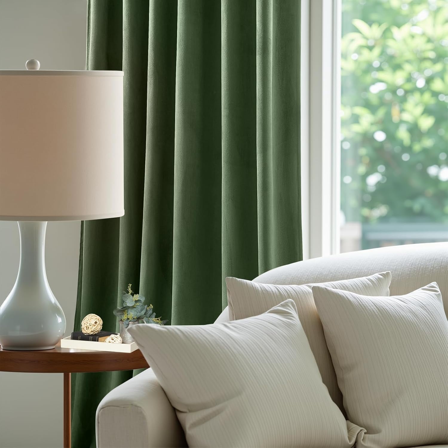 Galenzoov 52*84 inch 2 Panels Velvet Curtains for Home, Room Darkening Heat Blocking Blackout Window Curtains Back Tab Rod Pocket Drapes for Bedroom,Living room,Office,Olive Green