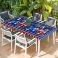 thumbnail image 2 of Red Blue 4th of July Table Cloths for 5 Foot Rectangle Tables, Independence Day Stars Gnomes Patio Waterproof Elastic Fitted Tablecloths, Washable Rectangular Table Cover for Camping, 2 of 8