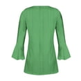 thumbnail image 5 of Scyoekwg Trendy Womens 3/4 Sleeve Tunic Tops Elegant V-Neck Button Three Quarter Sleeve Pleated T-shirt Classic Solid Color Comfy Shirts Blouses (#C=Green,XXL), 5 of 5