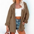thumbnail image 2 of IROINNID Women's Casual Jacket Coat Turndown Lapel Solid Color Long Sleeve Loose Ladies Turn Down Jacket Pocket Coat Outerwear, Brown, 2 of 7