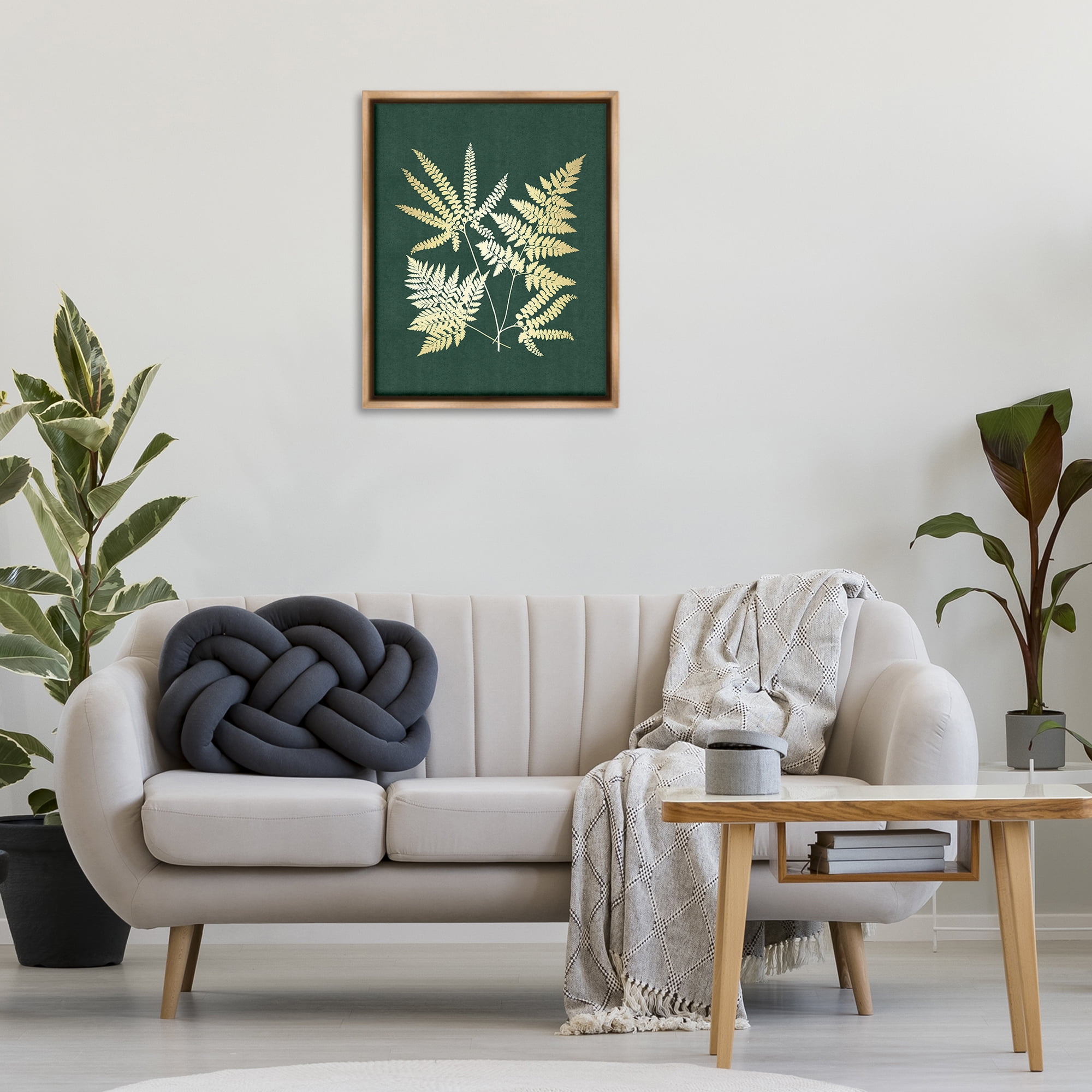 Stupell Industries Gilded Fern Leaves Plants & Flowers Painting Brown Floater Framed Canvas Art Print Wall Art, 25 x 31