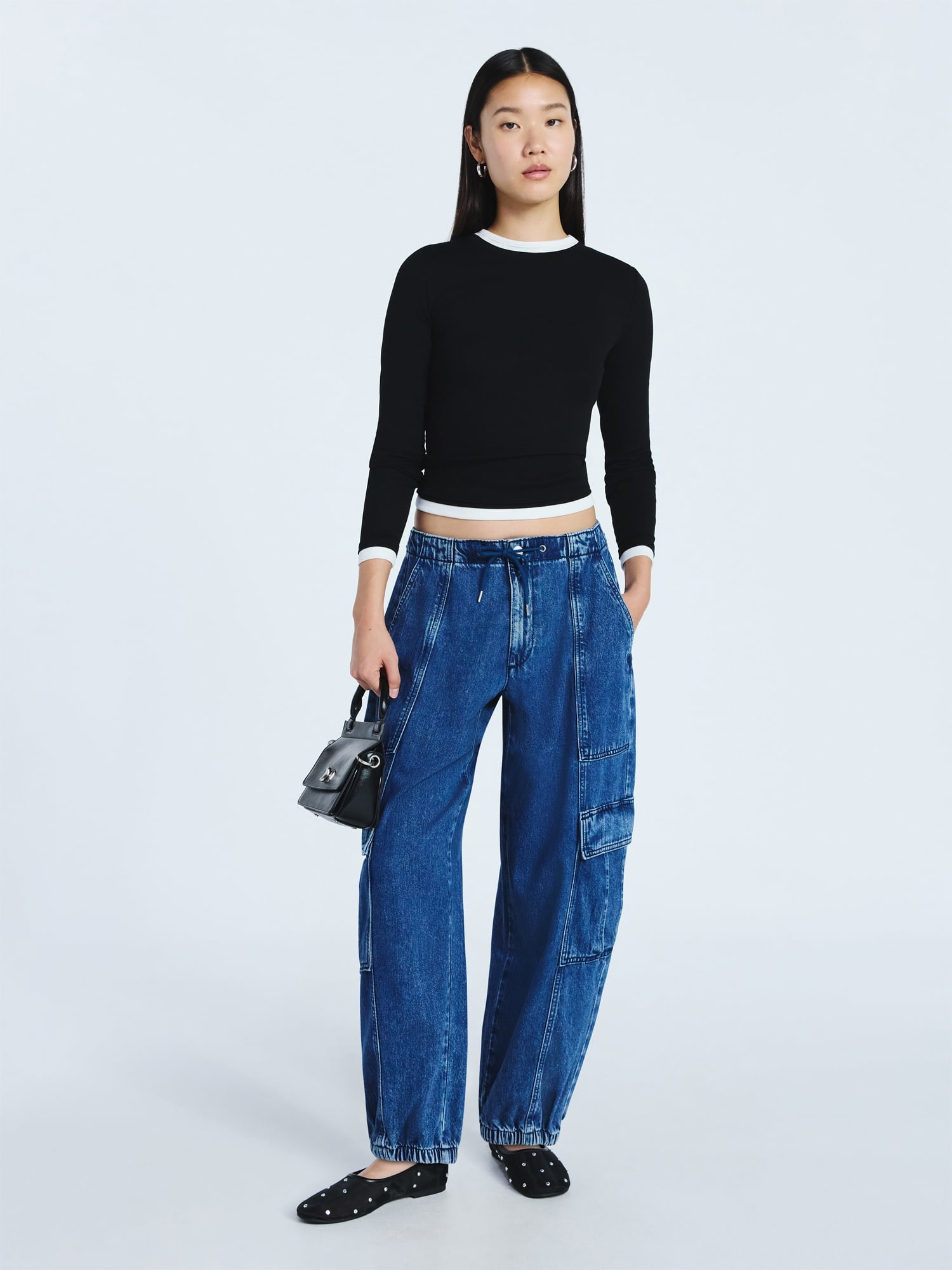 Scoop Women’s Double Layer Rib Tee with Long Sleeves, Sizes XS-XXL