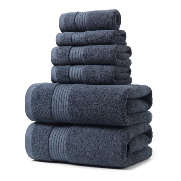 REDKISS 6-Piece Cotton Bath Towel Set, Multi-Use for Home, Shower, Travel, Gym & Beach , Dark Gray
