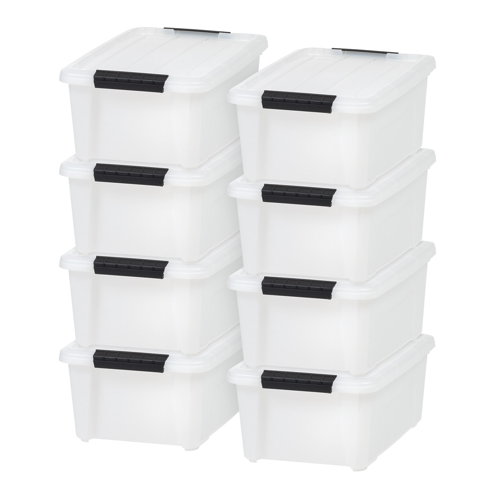 IRIS 13.5 Qt Stackable Plastic Storage Bins with Lids and Latching Buckles, Pearland, 8Pk
