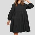 thumbnail image 2 of APEXFWDT Womens Long Puff Sleeve Dress Casual Babydoll A-Line Mini Dresses for Women High Waist Loose Flowy Pleated Tunic Dress, 2 of 7