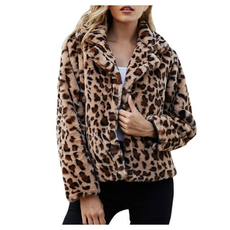 

Paptzroi Women s Winter Short Leopard Coat FleeceThicken Lapel Overcoat Fashion Warm Long Sleeve Outwear Athletic Zip up Mother Jacket Sweatshirt Elegant Jacket Maternity Coats Extender Charcoal Jack