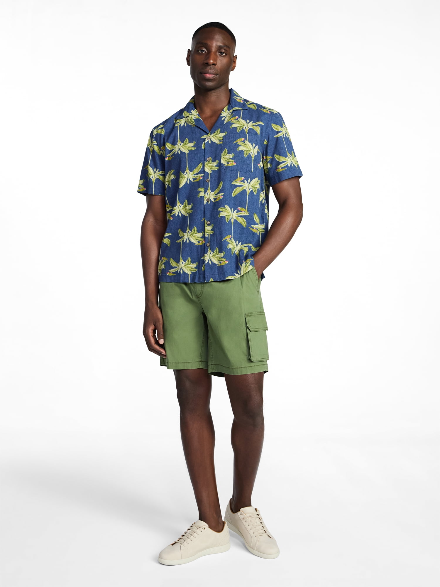 George Men's Relaxed Fit Linen Blend Camp Shirt with Short Sleeves, Sizes S-5XL, LT-3XLT