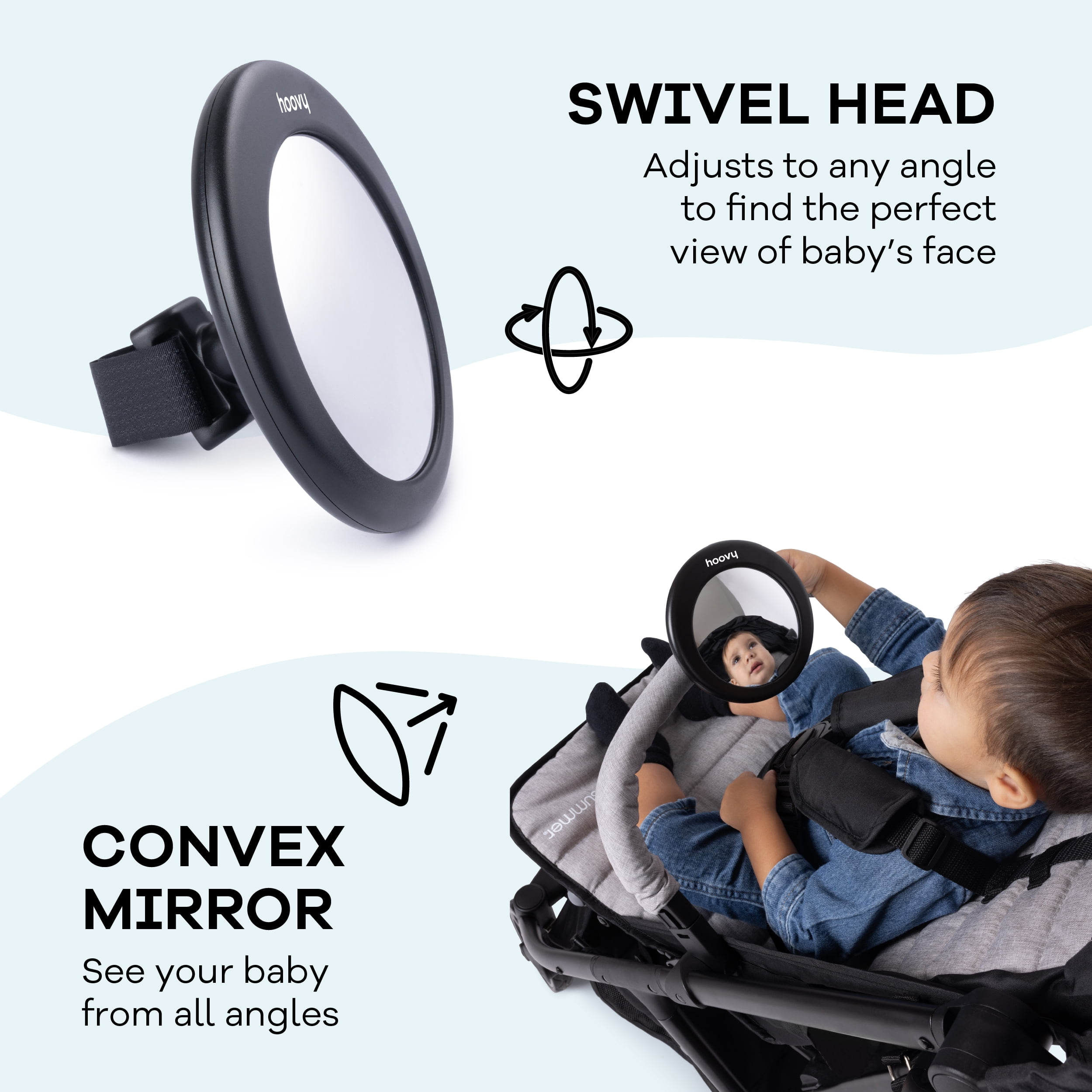 Hoovy Stroller Mirror for Infants and Toddlers, Black, Universal Fit