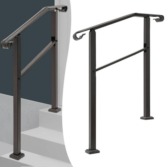 Wildnix Handrails for Outdoor Steps, 3-Step Free Standing Carbon Steel Handrail, Dark Brown Modern Style, Thickened Base for Stability, Load Capacity 400kg