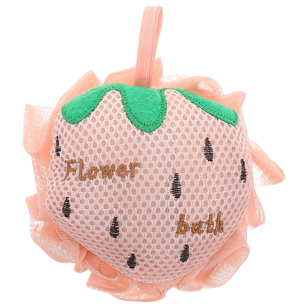 Esponja de baño con forma de fresa, esponja de baño de malla de doble cara, bola exfoliante para ducha, exfoliante corporal para gel de ducha