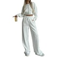 thumbnail image 3 of Women'S Tracksuit Set - Long Sleeve Zipper Hooded Sweatshirt with Solid Color Lace-Up Pants - Two-Piece Set White L, 3 of 8