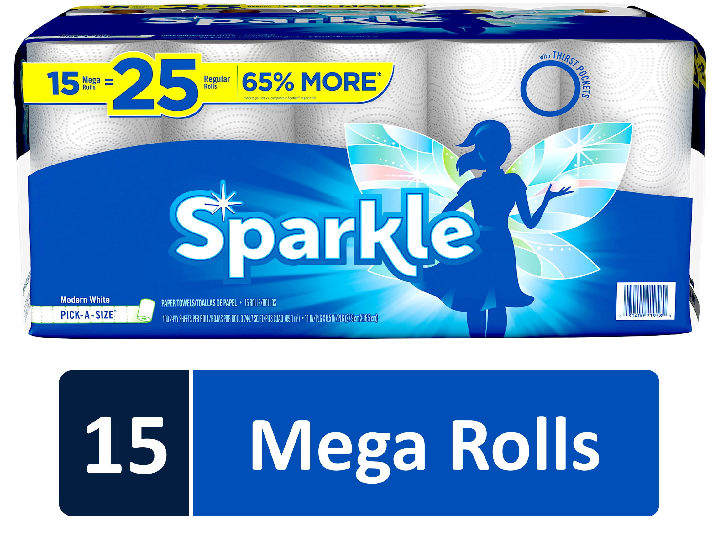 Sparkle Paper Towels, 15 Mega Rolls, PickASize