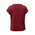 thumbnail image 6 of JGNGSHN Women's Crew Neck Glitter Sequin Tops Casual Cap Sleeve Club Party Tee Shirts Party Top for Women Wine S, 6 of 7