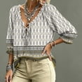 thumbnail image 4 of Womens V Neck 3/4 Sleeve Bohemian Casual Blouses Casual Blouses V Neck T Shirt Fashion Clothing Ruffle Trim Casual Loose Flowy Dressy Shirts, 4 of 5