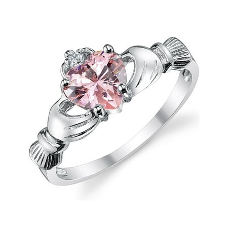 - Stelring Silver 925 Cubic Zirconia Irish Claddagh Friendship & Love Ring with Pink Heart CZ Sizes 4 to 10