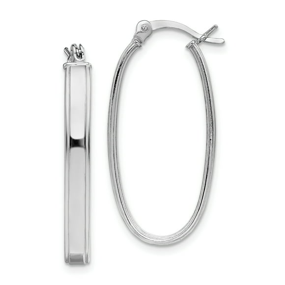 925 Sterling Silver Beveled Edge 4mm Oval Hoop Earrings