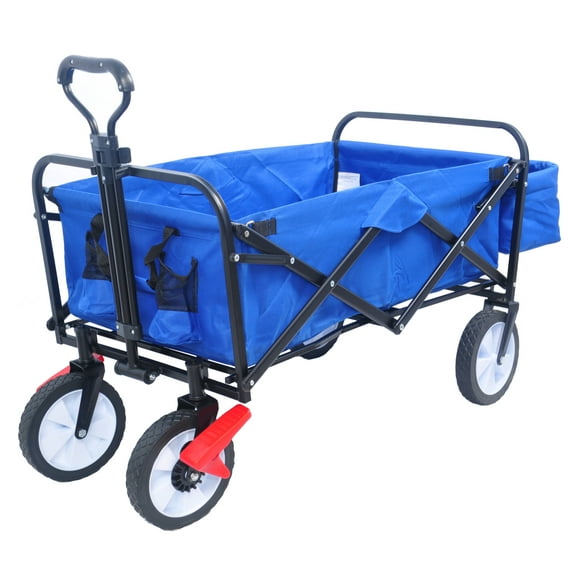Collapsible Folding Wagon Garden Cart, Utility Wagons Carts Heavy Duty Foldable, Large Capacity Beach Wagon with All Terrain Wheels
