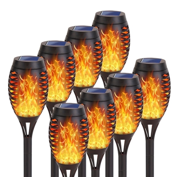 MIKISS 8-pack Upgraded Solar Torch Lights, 12 Led Waterproof Flickering Flame for Outdoor Pathway Patio Yard
