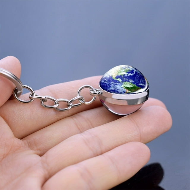Luminous Keychain Portable Solar System Planet Keyring Double Luminous Keychain Solar Side Glass Balls Key Chain Gifts for Children Sisters and Friends